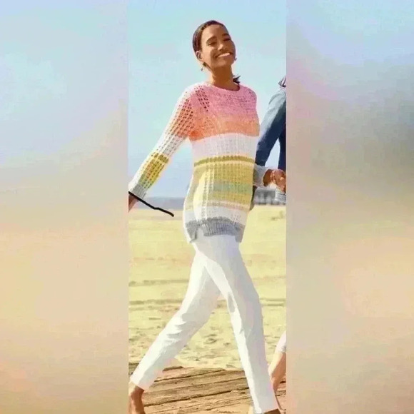 Talbots OPEN STITCH COTTON SWEATER Size M Multi Pastel Lighweight Cotton Casual - Picture 2 of 12